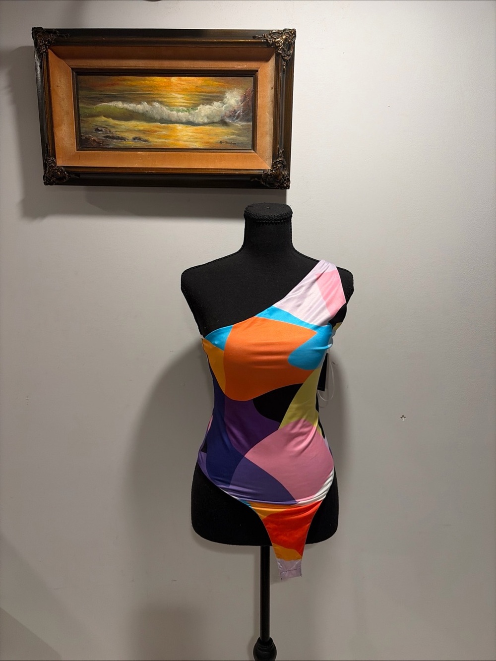 AFRM Colorful One Shoulder Open Back Bodysuit Thong NWT  Festival Y2K